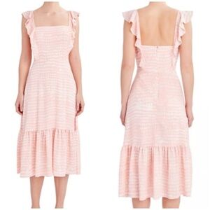BCBG Paris Pink Flutter Sleeve Smocked Midi Dress